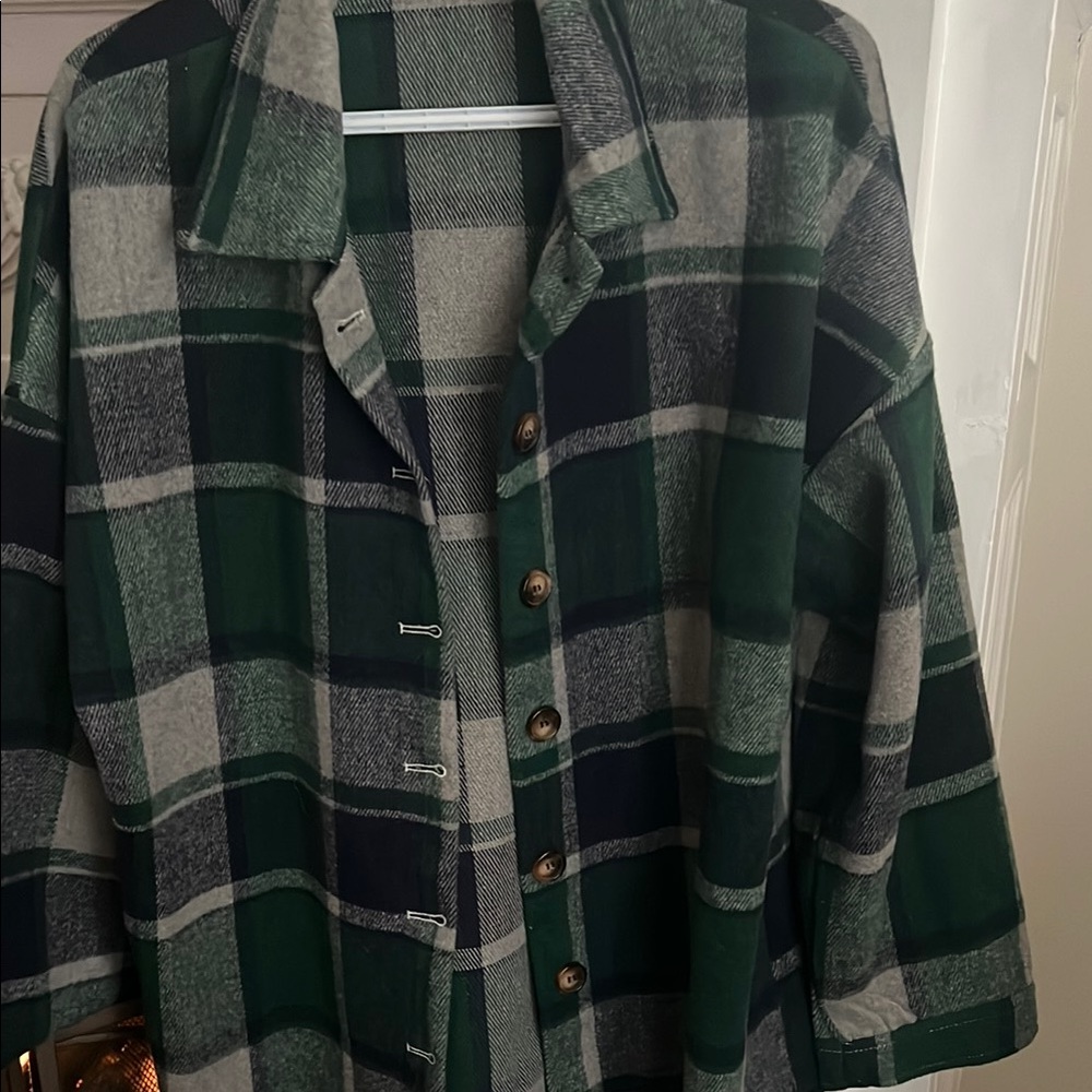 Womens Shacket - Green, Navy and Gray